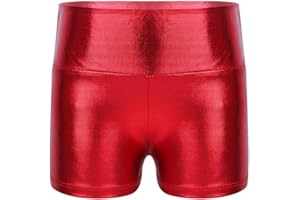 Freebily Shorts de Danse Gymnastique Enfant Fille Short de Yoga Gym Métallique Cuir Brillant Pantalon Court Shorts de Sport Fitness Bottoms Sportswear 4-14 Ans