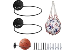 Orssmigs 3 Piezas Soporte de Pared para Balones y Red para Pelotas, Universal Soporte Balon Futbol de Metal Soporte de Pared de Bola Montada con Tornillos para Baloncesto Fútbol Voleibol Rugby