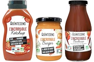 QUINTESENS Lot 3 Sauces Incontournables - 1 Sauce Ketchup, 1 Sauce Barbecue & 1 Sauce Buger - Saveurs Gourmandes & Saines - Production 100% Française & Biologique