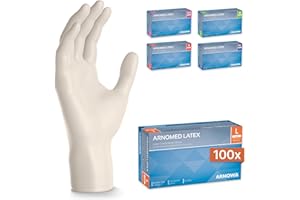 ARNOMED 100x Einweghandschuhe L, Latexhandschuhe Weiß (1x100 Stück), Einweghandschuhe puderfrei, Handschuhe Latex Einweg, Putzhandschuhe, Latex Handschuhe, Einmal-/Einweg-Handschuhe XS, S, M, L & XL