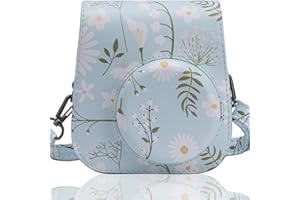 Frankmate Caméra Housse Compatible Fujifilm Instax Mini 12 11 Appareil Photo Instantané - Sac de Caméra en Cuir Voyage Caméra Case Sac avec bandoulière Amovible (chrysanthème)