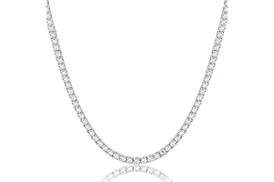 Roheafer Tennis Kette Iced Out, 5A Zirkonia Halsketten für Damen Herren, 18 Karat Weißgold Plattiert | 4,0 mm 5,0 mm Silber Gold Rundschliff Diamante Choker Halskette Armband