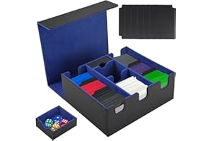 URBANHOMES Deck Box für Magic The Gathering Karten, 6 in 1 PU Karten Box,Sammelkarten-Aufbewahrungsboxen für 1200+ Karten, Spielkarten Box, Magnetic Deck Boxen mit 6 Trennwänden für TCG MTG (6in1, blackblue)