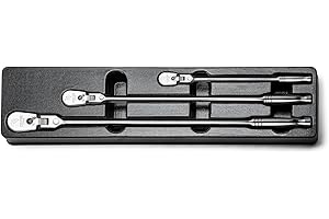 Capri Tools Fine 90-Tooth Locking Flex-Head Ratchet Set, Extra Long Chrome Handle, 1/4, 3/8, 1/2 in. Drive, 3-Piece