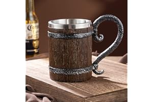 Arola Jarra de Cerveza de Barril de Madera Hecha a Mano, Taza de Cerveza Vintage de Acero Inoxidable, Taza de Bebida Medieval para Café/Bebida/Jugo 500ml Regalo para Hombres.