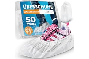 ISC Hygiene & Safety 50x Schuhüberzieher wasserdicht weiß von Überschuhe Verstärkt Extra Stark >9g - Rutschfeste Überzieher für Schuhe - Einheitsgröße, Überziehschuhe Einweg Mehrweg Galoschen