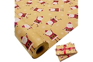 MJNEDY Rouleau de papier cadeau pour Noël : grand format 76 cm x 12 m en papier kraft imprimé avec le Père Noël coloré pour emballer des cadeaux