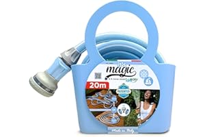 Idroeasy It's Magic Soft Pastel Blue 20 Metri, Tubo da Giardino Estensibile, Canna Irrigazione Antitorsione, Antinodo, Espandibile, Con Raccordi e Doccetta, Salvaspazio, Made in Italy