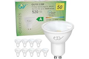 GY GU10 LED Warmweiss Lampe 2,9W 520 Lumen 3000K Warmweiß Glühbirnen, 50W lampe ersetzt, Abstrahlwinkel 110° Leuchtmittel, Nicht Dimmbar Energiesparlampe, 10er-Pack
