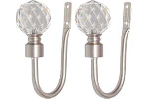 A.Unique Home Pair of Gem Crystal Ball Metal Holdbacks with Fittings, In a Variety of Colours. (Brushed Steel, Holdbacks)