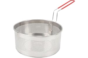 ANGAEKKOT Round Fryer Basket, Stainless Steel Frying Baskets with Handle, Frying Basket, Folding Fryer Strainer, French Fryer Basket, Round Chip Frying, Frying Basket, Long Handle, Scalding Protection (15.8 cm)