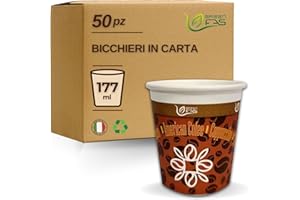 GREEN FAS 50 Bicchieri carta 177 ml - 6 oz, adatti come Bicchierini caffè, Bicchierini Liquore e Amaro, Bicchieri Usa e Getta