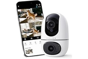 virtavo Caméra Surveillance WiFi Intérieure 1080P, 2-en-1 Double Objectif, Rotation 360, Vision Nocturne Couleur, Auto-Suivi, Audio Bidirectionnel, pour Bébé et Animaux