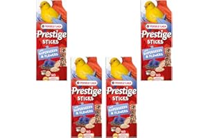 Versele-Laga Prestige Sticks Canarien Supersaaten & Fiori | Confezione da 4 | 4 x 60 g | Snack per canarini | Senza conservanti sintetici, coloranti o aromi