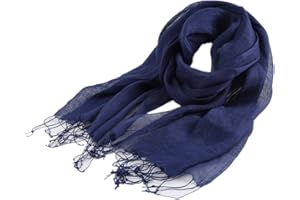 prettystern Plain Colour Unisex Pure Linen Fringed Scarf