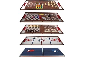 PLAY4FUN Plateaux Multi-Jeux, 14 Jeux différents; Ping Pong, Air Hockey, Bowling, Echec, Mikado, Back Gammon… 97 x 49 x 3 cm