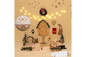 FFZZKJ Wichteltür Set 75 Stück Wichtel Zubehör Weihnachten, mit 25 Wichtelbriefe, Wichtel Baustelle, Wichtel Schablone, Fußabdrücke, Tischkalender, Schaukelt, Backset,mit Licht für Advent, Weihnachten