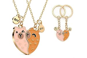 Realjoy Capybara vänskapshalsband och 2 nyckelringar, vänskapshalsband för 2 flickor, capybara-hänge, BFF-gåvor, paket med 2