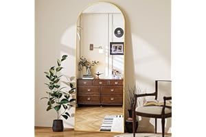 Koonmi Arched Full Length Mirror, Right Angle Design, Medium Size 161×53cm, Full Length Mirror with Stand, Made of Tempered Glass Suitable for Bedroom, Entryway, Living Room, Gold