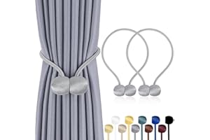 TopHomer Lot de 2 Embrasses Rideaux Magnétiques – 10 Couleurs, Corde Polyester Reinforcée – pour Salon, Chambre, Salle à Manger & Salle de Bain (Argenté)