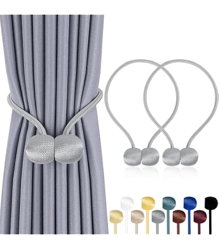 Fermatenda Magnetici Con Corda, 2 Pezzi Grigio, Lunghezza 50 Cm, Fermo Magneti Per Tende, Accessorio Decorativo Per Casa E Ufficio, Nessuna Foratura - 4