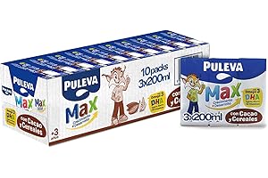 Puleva Max Cereales y Cacao Leche de Crecimiento y Desarrollo +3 Años Caja 10 Packs 3 x 200 ml