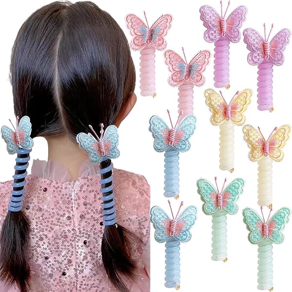 6er Set Spiral-Haargummis Für Mädchen – Bunte Telefondraht-Bänder Mit Blumen-Motiven