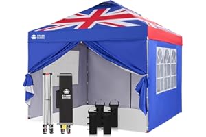 CROWN SHADES Pop Up Gazebo with 4 Sides, 3m x 3m Waterproof Pop Up Tent, Center Lock One Push Instant Garden Shelter, Heavy Duty Gazebo with Carry Bag, Bonus 8 Stakes and 4 Ropes