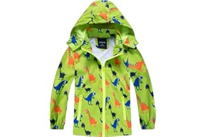 HZXVic Boys Girls Rain Coat,Outdoor Waterproof Jackets with Hood,Dinosaur Kids Raincoat Age 2-7 Years