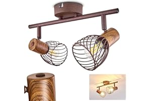 HOFSTEIN Lámpara de techo Arjen, lámpara de techo de metal/madera en óxido/marrón, 2 llamas, con focos ajustables, 2 x casquillo E14, foco en diseño retro/vintage, sin bombilla(s)