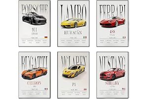 Bqkroa 6 styck Bil Affisch: 20x30 cm Supercar Affisch, SuperCar Väggdekoration, Modern Bil Väggkonst, Canvas Supercar Poste