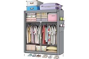 LOEFME Armadio in tela portatile grande armadio in tessuto, organizer con appendiabiti armadio per vestiti, borse, giocattoli, scarpe da camera da letto, scaffalature per armadietti, colore: grigio