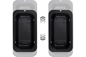 Eyourlife Siebkorb über der Spüle，Waschbecken Filterablage, Multifunktionaler Küche Lagerregal, Einstellbarer Spüle Abfluss Regal für Geschirr Obst Gemüse (Schwarz 2 Stück)