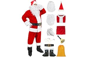 Geplaimir Weihnachtsmann Kostüm Santa Claus Kostüm für Erwachsener Nikolauskostüm Weihnachten Rot Samt Anzug Weihnachts mit Nikolausmütze Perücke Bart Weihnachtsfeier Cosplay Deluxe Set