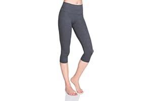 MITAAMI High Waisted 3/4 Lenght Cropped Cotton Pants - Non See Through Capri Leggings Tummy Control Panel Active Pants - Casual Stretchy Sport Gym Yoga Leggings