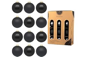 DecoLite: Christbaumkugeln aus Glas Ø 8 cm (12 Stück) - Schwarz - matt/glänzend