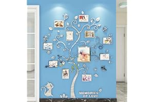 GUANGMU Stickers Muraux Arbre Cadre de Photo 3D DIY Mural Autocollants Arts Décoration de la Maison pour Chambre, Salon, Salle, Cadeau (Argent,L)