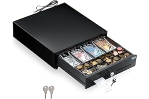 POS VALLEY Cassetto per Registratore di Cassa, Apertura Automatica RJ/Chiave, Cassetta Portavalori con 4 Banconote 8 Monete (Euro), 33x33cm, Nero