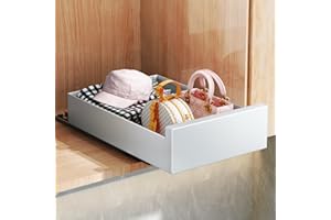 SAYZH Pull Out Cabinet Organizer, Slide Out Drawer Storage Shelves for Kitchen Cupboard, Roll-Out Extendable Sliding Drawer, （25 CM W x 43 CM D x 9CM H，No Need Drill and Nailing (White)