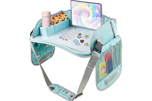 BOBASH Kinder Reisetisch Kindersitz Spiel Kinder Knietablett Reisetisch Multifunktional Einstellbar Esstisch Spieltisch Autositz für Auto Flugzeuge Park(Grün)