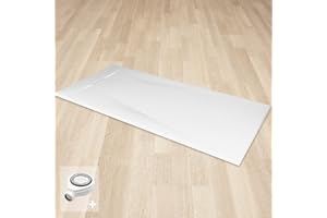 SANIVERRE POLAR Receveur de douche blanc extra-plat antidérapant texture pierre 90 x 180 cm + bonde