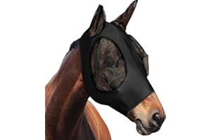 Darryy Mascara contra Moscas, Mascara contra Moscas Caballo, Elastico Proteccion contra Moscas, Mascara contra Moscas Caballo Proteccion UV (Negro, M)