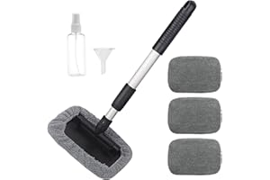 DAWRIS Brosse Nettoyage Voiture Extensible de Pare-Brise, Kit Nettoyage Voiture avec 4 Brosse Lavage Voiture en Microfibre, Brosse de Fenêtre Telescopique Rotation à 180° Nettoyage pour Pare-Brise Kit
