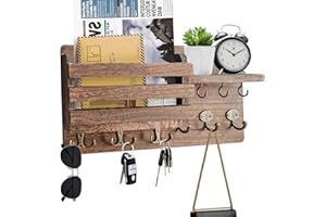 HahaGo Schlüsselbrett Holz mit Ablage, Schlüsselhalter Schlüsselregal mit 9 Schlüsselhaken, Dekoratives Holz Wandregal, Wand Schlüsselboard für Eingangsbereich, Wohnzimmer, Schlafzimmer, Küche