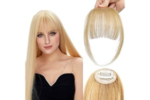 ZIYANGBABA Clip in Bangs 100% Human Hair Wispy Bangs Hair Clip Air Bangs Clip in Fringe With Temple Clip on Bangs Fringe Clip in Hair with Temples Bangs Hair Clip (Blonde, Wispy Bangs)