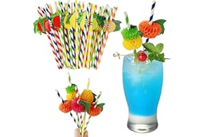 HXC 50 sztuk słomek koktajlowych, kolorowe papierowe słomki do picia, 3D, papierowe słomki na letnie przyjęcie, hawajskie tropikalne imprezy, słomki koktajlowe, dekoracja koktajlowa