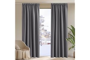 PONY DANCE Tende Oscuranti per Interni 2 Pezzi 228x228 CM Tenda Camera da Letto Termica Isolante Decorazione Curtains con Fettuccia per Soggiorno Moderne, Grigio