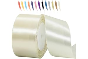 MORAINJAY 50mm Ribbon,23M Ivory White Satin Ribbon for Gift Wrapping,Large Thick Fabric Wedding Car Ribbon,Double Sided Ribbon Roll for Crafting,Color Ribbon for DIY or Birthday,Chrismas Party Decorations