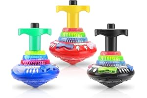 JHFY Light Up Spinning Top Toys With Music 3 Pack – LED Spinning Toy & Gyroscope Sensory Play Set for Kids | Cause and Effect Autism Toys, Attention Bucket, Light Up Sensory Toy
