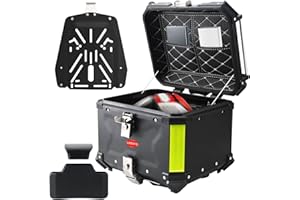 LASIEYO Top Box for Motorcycle, Motorcycle Top Box Aluminum Motorcycle Luggage with Security Lock for Store Helmet Large Luggage, Waterproof Motorcycle Top Case, Motorbike Top Cases (45L, Black)
